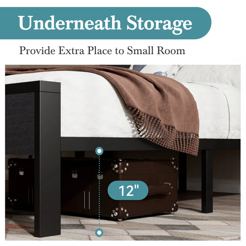 HOOMIC Platform Bed Frame with Rustic Wooden Headboard and Footboard, Heavy Duty 12 Metal Slats Strong Support Allewie