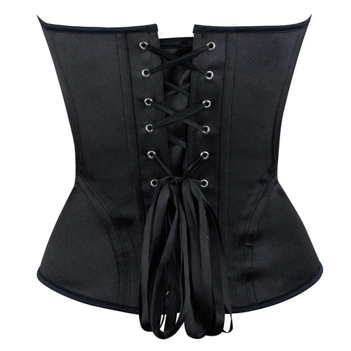 Overbust Corset Bustier Top Built-In Bra Cup Lace-Up Waist Cincher