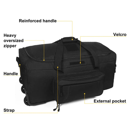 124L Large Capacity Tactical Duffel Bag Rolling Luggage for Heavy-Duty Camping Hiking Luggage Travel Suitcase