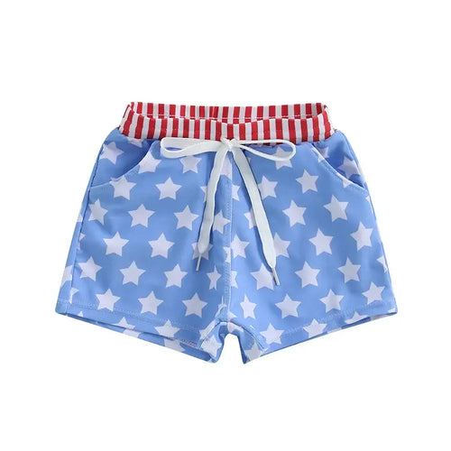 Lioraitiin Toddler Baby Boys Beach Shorts Kids Independence Day Drawstring Star Print Swim Trunks
