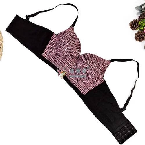 Colored Rhinestone Longline Costume Bra
