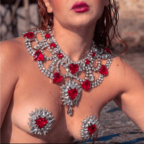 Crystal Rhinestone AB & Necklace & Pasties Set