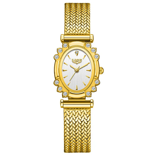 Women's Oval Quartz Watch Vintage Mesh Bracelet Blue Dial