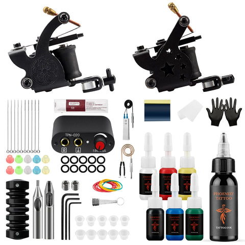 Tattoo Kit Beginner Tattoo Machine Gun with Power Supply Needles Permanent Ink Pigment Complete Tattoo Set for Tattoo Body Art