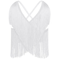 V-Neck Crisscross Back Tassel Fringe Crop Top Latin Salsa Dance Costume