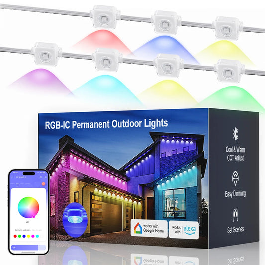 100ft 60-Light Smart RGB LED Eaves Lighting LED light strip - 75 Color Modes, Remote & App Control, Waterproof Outdoor Dec