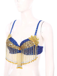 Sparkly Floral Beaded Sequin Belly Dance Bra & Tassel Performance Top