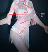 Luxury Crystal Tassel Bikini & Wig Performance Set – Premium Showgirl Stage Costume for GoGo Dancers, Nightclub DJs & Rave Outfits
