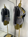 Rhinestone Bustier, High-Waist Mini Shorts & Cropped Jacket 3-Piece Performance Costume Set
