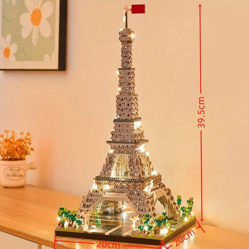 Knew Built Exquisite Paris Eiffel Tower Micro Mini Building Blocks Toys Set: LED Illuminated, Perfect Gift Illuminate Your World
