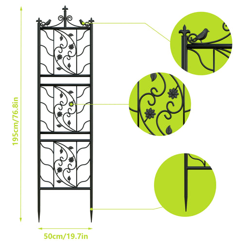 71 inch Garden Trellis Decorative Outdoor Tall Metal Fence Black Lattice Panel Yard Corner Décor for Climbing Plant Flower