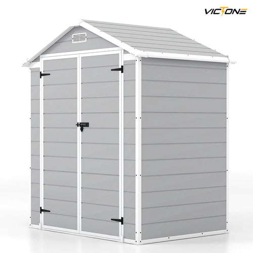 Victone 6' x 4' Plastic Outdoor Storage Shed with Floor, Resin Garden Tool shed with Windowsfor Garden, Backyard, Pool Tools