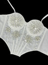 Pearl & Sequin Embroidered Floral Bustier Corset Top Asymmetric Camisole Bralette
