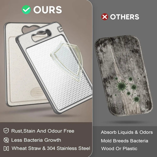 1pcs Stainless Steel Cutting Board Double Sided Chopping Board for Kitchen Scratch Resistant Anti-Slip Silicone Edges