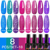 MEET ACROSS 8Pcs/Set Sparkly Rose Red Purple Gel Nail Polish Glitter Semi Permanent Nail Art Gel Vernis For Nails Manicure Kits