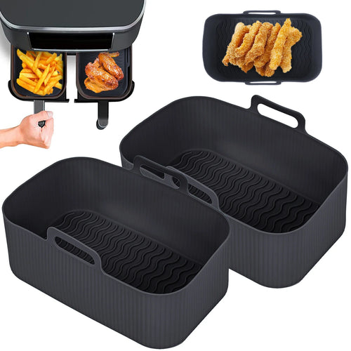 2pcs Air Fryer Silicone Tray Rectangle Oven Baking Basket Reusable Liner Insert Dish Fried Chicken for Airfryers Accessories