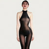 5D 912 PIN Backless Halter Oil Glossy Sheer Bodysuit Leotard