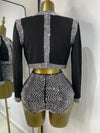 Rhinestone Bustier, High-Waist Mini Shorts & Cropped Jacket 3-Piece Performance Costume Set
