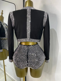 Rhinestone Bustier, High-Waist Mini Shorts & Cropped Jacket 3-Piece Performance Costume Set