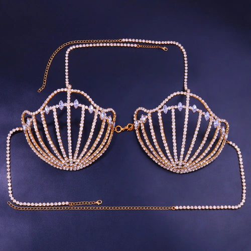 Rhinestone Shell Bra Crystal Chest Body Chain
