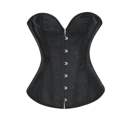 Victorian Floral Jacquard Overbust Corset Front Busk Lace-Up Bustier Top