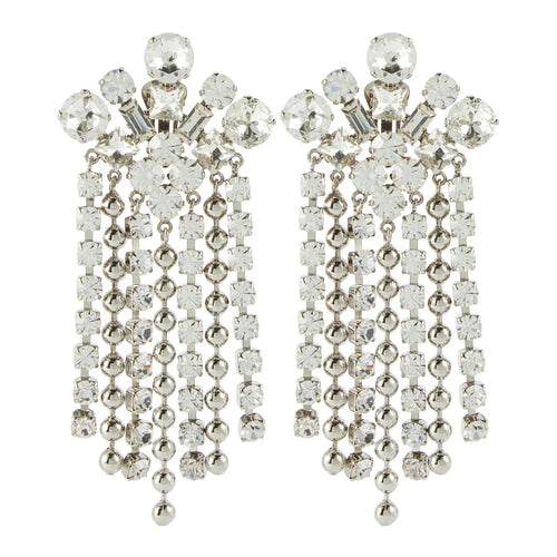 Geometric Crystal Tassel Clip-On Earrings – No-Piercing Statement Dangle Earrings for Brides, Weddings & Gala Events