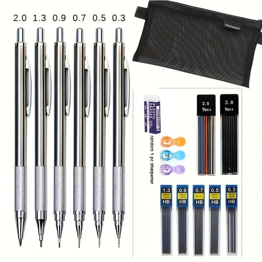 16 Piece Set Metal Mechanical Pencil with Pen Bag Lead Eraser Pencil Sharp Set 0.3 0.5 0.7 0.9 1.3 2.0mm Art Sketch Automatic