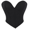 Black Striped Overbust Corset Top Zipper Front Lace-Up Bustier Body Shaper