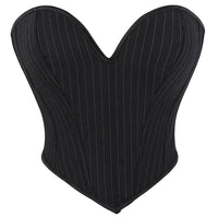 Black Striped Overbust Corset Top Zipper Front Lace-Up Bustier Body Shaper