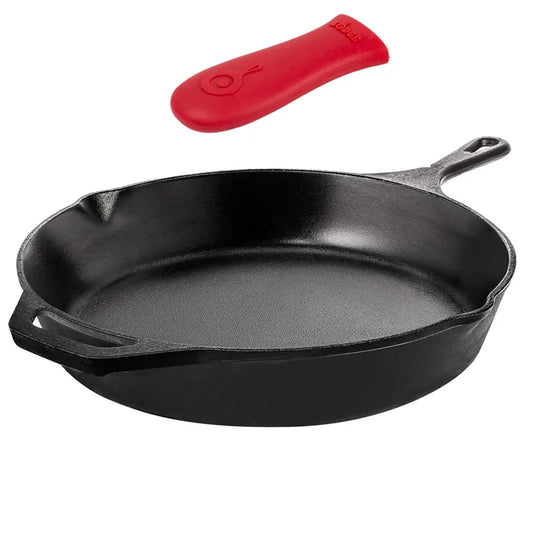 30cm Cast Iron Pre-Seasoned Skillet With Silicone Hot Handle Holder Frying Pan 12"Chefs Pan Use in the Oven on the Stove or Over