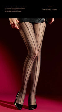 Striped Oil Glossy Sheer High-Waist Shaping Pantyhose Shiny Dance Tights