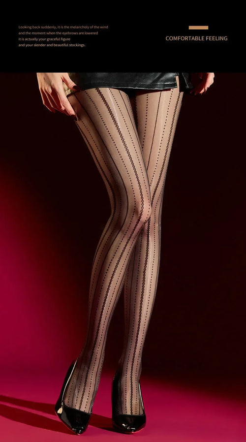 Striped Oil Glossy Sheer High-Waist Shaping Pantyhose Shiny Dance Tights
