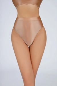 High-Waist Oil Glossy Sheer G-String Thong Satin Smooth Seamless Briefs