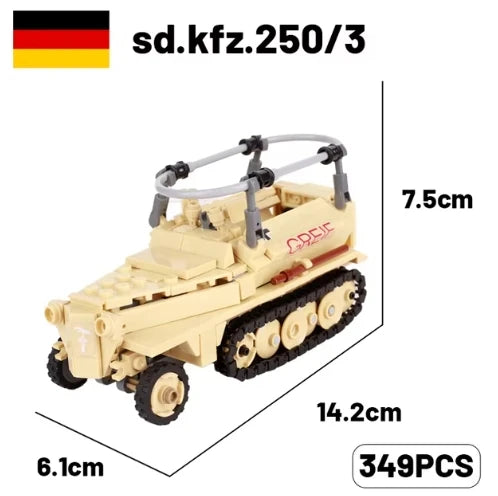 WWII Military US German Armored Vehicle MOC Building Blocks Soldiers Figure Tank Gun Carriage Medical Truck Transport Toys K033
