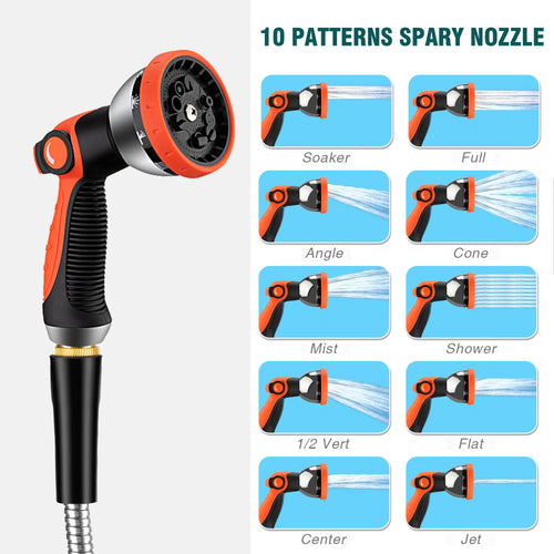 100/50/25FT Stainless Steel Garden Water Hose Mutifunctional Household Car Washing Yard Water Sprayer Pipe Tube Nozzle Sprinkle