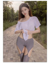 Hollow Out Buckle Shaper Oil Shiny Leggings Garter Belt Pencil Pants