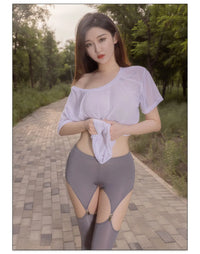 Hollow Out Buckle Shaper Oil Shiny Leggings Garter Belt Pencil Pants