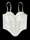 Pearl Embroidered Bustier Corset Crop Top High Street Evening Bralette