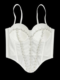 Pearl Embroidered Bustier Corset Crop Top High Street Evening Bralette