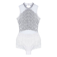 Sparkly Sequin & Fringe Dance Dress with Gloves Latin Stage Performance Costume