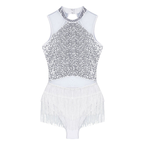Sparkly Sequin & Fringe Dance Dress with Gloves Latin Stage Performance Costume