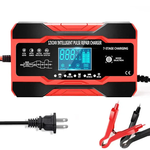 12V-24V Car Battery-Charger Full Automatic 12V 10A Digital Car Battery Charger Pulse Repair for AGM GEL WET Lead Acid