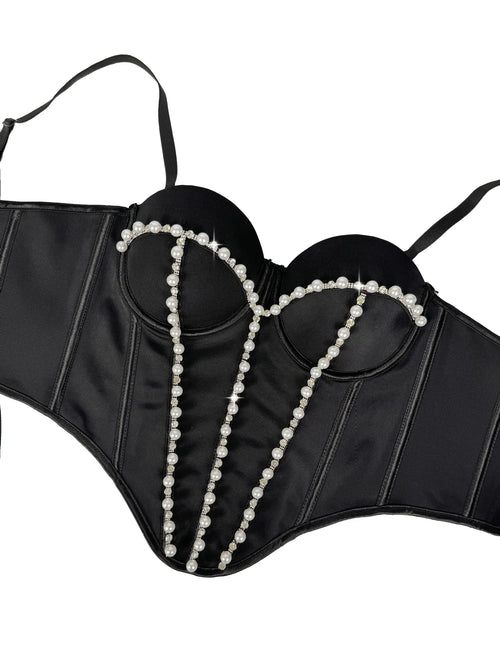 Pearl Embroidered Bustier Corset Crop Top High Street Evening Bralette