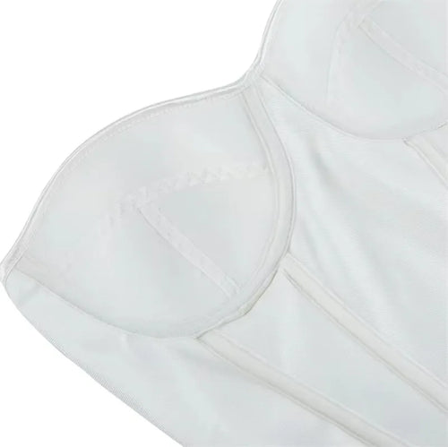 Overbust Corset Bustier Top Built-In Bra Cup Lace-Up Waist Cincher