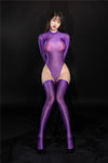 Oil Glossy High-Cut Open Crotch Shaping Bodysuit & Matching Stockings Set