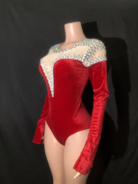 Sparkly Rhinestone Long-Sleeve Bodysuit Stage Performance Costume