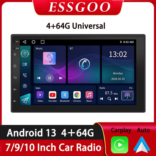 Автомагнітола ESSGOO Бездротовий Carplay Android Auto 2 Din 7"/9" GPS-навігатор MP5-плеєр Скляний екран Wi-Fi FM BT Автомагнітола