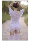 Hollow Out Buckle Shaper Oil Shiny Leggings Garter Belt Pencil Pants