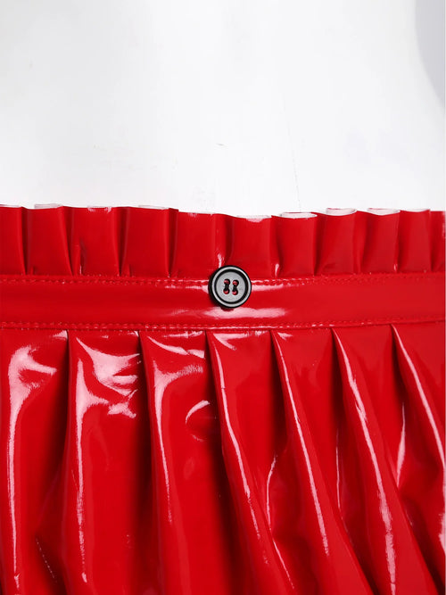 Wet-Look PU Leather Ruffled Bloomer Shorts Attached Garter Clips Briefs