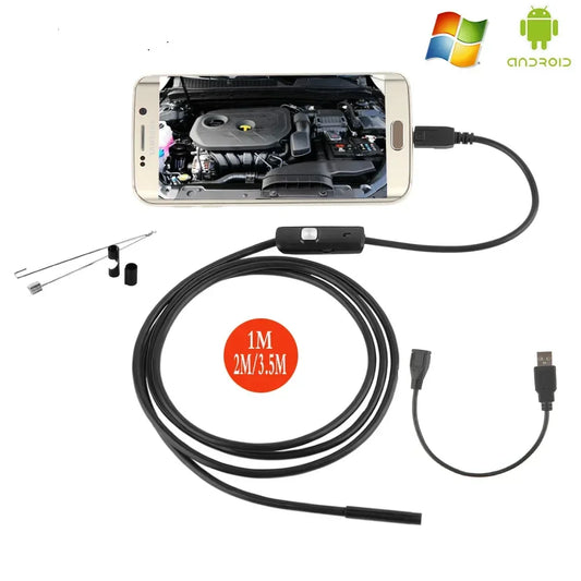 Mini Endoscope Camera Waterproof Endoscope Adjustable Cord 6 LED 5.5mm Android Type-C USB Car Inspection Camera Pipe Inspection